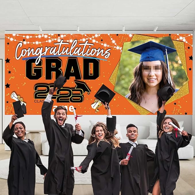 Custom Garaduation Garage Door Banner Cover 16 x 7 ft Class of 2026 Congrats Grad Party Backdrop Personalized Graduation Decoration(Orange and Black)
