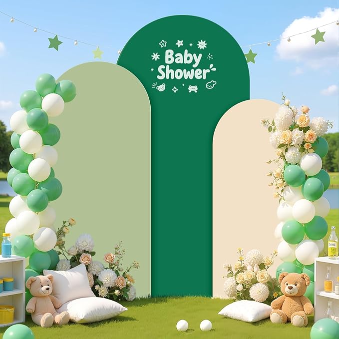 Arch Stand and Cover Set Green Spandex Fitted Arch Cover Metal Arched Stand with Arched Backdrop Covers for Wedding Birthday Party Baby Shower Decoration