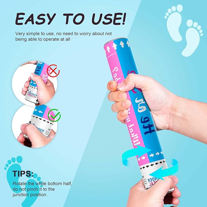 2 Pack Blue Gender Reveal Fire Extinguishers with 4 Pack Blue Confetti Cannons for Baby Boy Gender Reveal Party