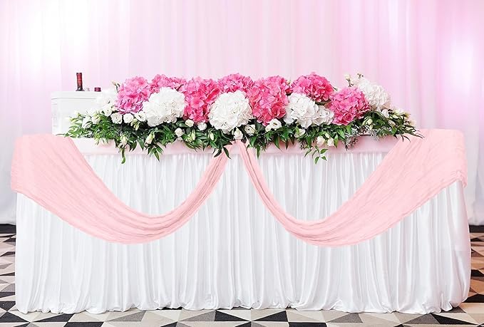 12 Pack Cheesecloth Table Runner 20 x 120 inch Cheese Cloth Table Runner Bulk,Romantic Boho Sheer Gauze Fabric Table Runners for Wedding Reception,Party,Bridal Shower Table Decor(Light Pink)