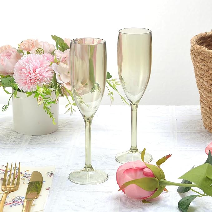 XUWAIDSGN 24 Pcs Reusable Champagne Flutes Plastic Wine Glasses Bulk Vintage Champagne Flutes Mimosa Bar Glasses Stemmed Drinking Cups 5.4OZ for Christmas Birthday Wedding Bride