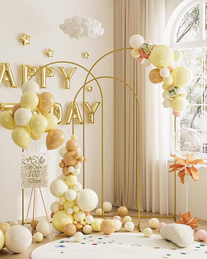 Wedding Arch, Metal Arch Backdrop Stand, Balloon Arch Stand Wedding Frame for Ceremony Decoration (Gold, 7.2FT, 6.6FT, 6FT Arch Backdrop)