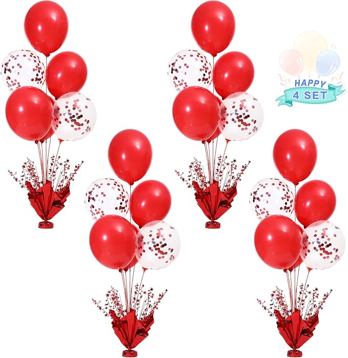 4 Set Red Balloon Centerpieces for Tables Red Balloons Stand Kit for Birthday Party Baby Shower Valentine's Day Wedding Prom Cake Graduation Retirement Table Top Decorations