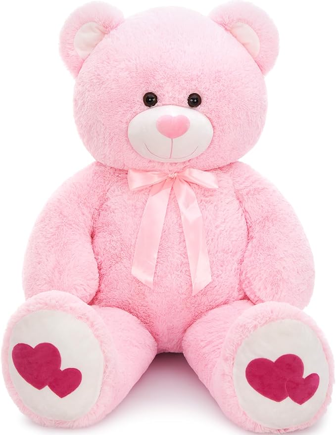 Tezituor Giant Teddy Bear Stuffed Animal 4ft - Big Pink Teddy Bear with Love Red Heart - Large Stuffed Bear Plush Toys for Kid Christmas Birthday - Valentines Bear Gift for Girlfriend