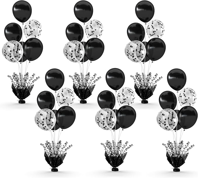 6 Set Black Table Balloons Foil Spray Centerpiece with Black and Confetti Balloons Stand Kit for Birthday Party Baby Shower Wedding Bridal Shower Prom Retirement Graduation Table Decorations