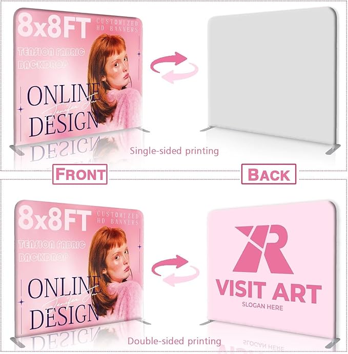 10x8 FT Custom Tension Fabric Banner with Stand Tension Fabric Backdrop Display Large Trade Show Booth Display Exhibit Standing Banner with Aluminum Frame