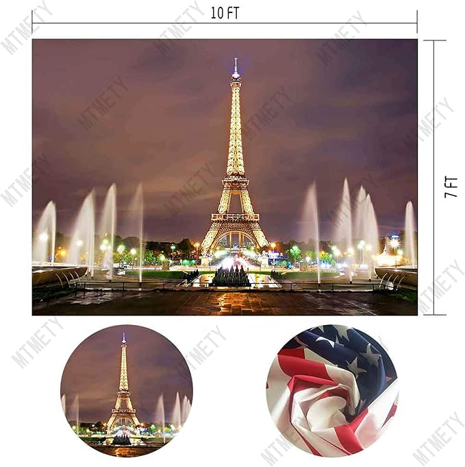 Paris Eiffel Tower Square Photo Props Backdrop for Romantic Love Theme Party 10x7FT One Night in Paris Photo Props Wall Photography Background BJHXME211