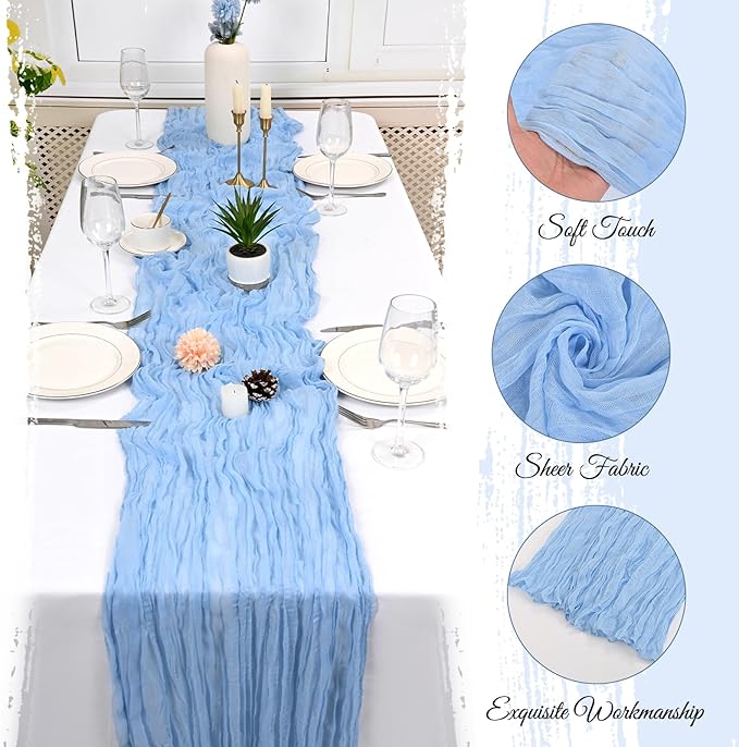 25 Pack Light Blue Cheesecloth Table Runner 17 x 108 Inch Fall Thanksgiving Boho Rustic Farmhouse Gauze Cheese Cloth Runner for Wedding Party Baby Shower Home Decor Holiday Decorations