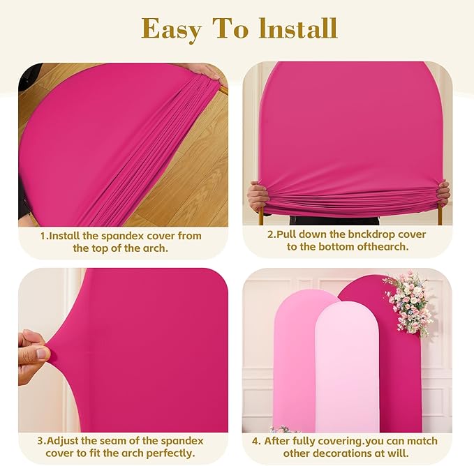 Pink Arch Backdrop Cover 3 Set-8FT, 7.2FT, 6.6FT, Spandex Fitted Wedding Arch Stand Covers for Baby Shower Girls Birthday Party Wedding Ceremony Banquet Photo Arch Stand Background Decorations