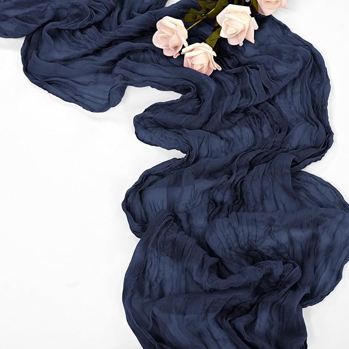 30 Pack Navy Blue Table Runner 10Ft Cheesecloth Table Runner Boho Gauze Table Runners Romantic Long Cheese Cloth Sheer Fabric Table Runners for Wedding Party Bridal Shower