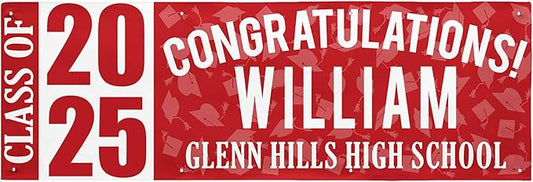 Let's Make Memories Personalized Graduation Banner Class of 2025 - Graduation Party Decorations - Congratulations Banner - Indoor/Outdoor Vinyl - Best in Class - Red - 8 ft.