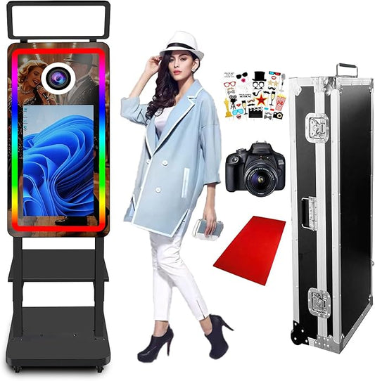 Magic Mirror Photo Booth,40inch Selfie Mirror Photobooth Machines 21.5in Touch Screen with Camera, for Weddings, Christmas, Corporate Events (Black, with Camera no Printer)