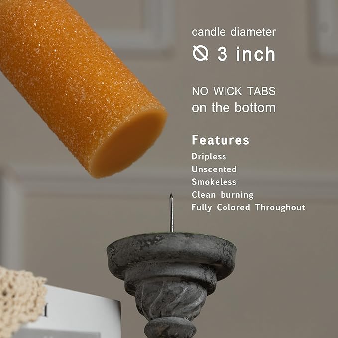 MOZEAL Hand-Poured Granular Texture Decorative Mustard Yellow Pillar Candles Set of 3 (3"x4", 5", 6"), Dripless, Unscented, Smokeless, for Fall Harvest, Thanksgiving & Warm Autumn Table Decor