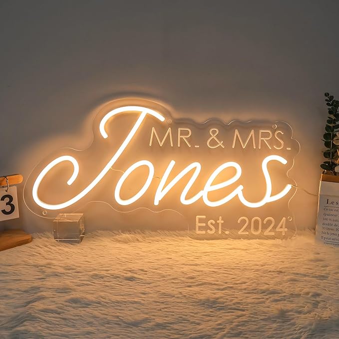 Custom Last Name Neon Sign, Mr and Mrs Name Sign Wedding Backdrop Wall Decor Family Name LED Light Welcome Sign Personalized Wedding Gifts