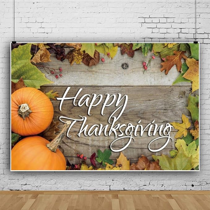 10x7ft Happy Thanksgiving Photography Backdrop Thanksgiving Day Party Background Pumpkin on The Wooden Floor Leaf Thankgiving Party Banner Wallpaper Thanksgiving Photo Studio Props