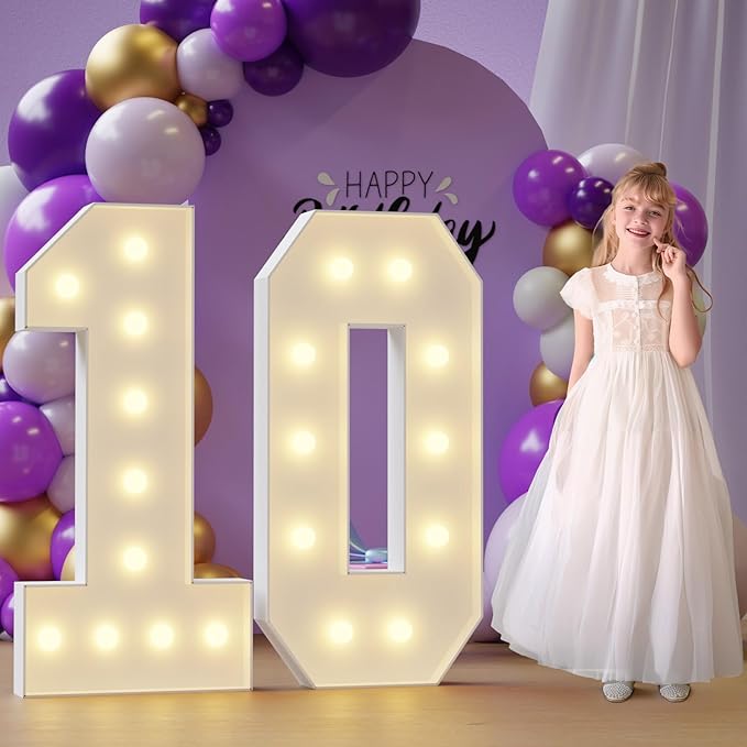 Marquee Numbers 10th-Birthday Large Decorations: 4ft Light Up Numbers 10 Birthday Sign for Boy Girl Ten Year Old Anniversary Mosaic Party Decor Backdrop Big Foam Board Number 10