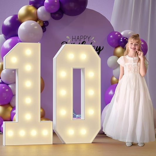 Marquee Numbers 10th-Birthday Large Decorations: 4ft Light Up Numbers 10 Birthday Sign for Boy Girl Ten Year Old Anniversary Mosaic Party Decor Backdrop Big Foam Board Number 10