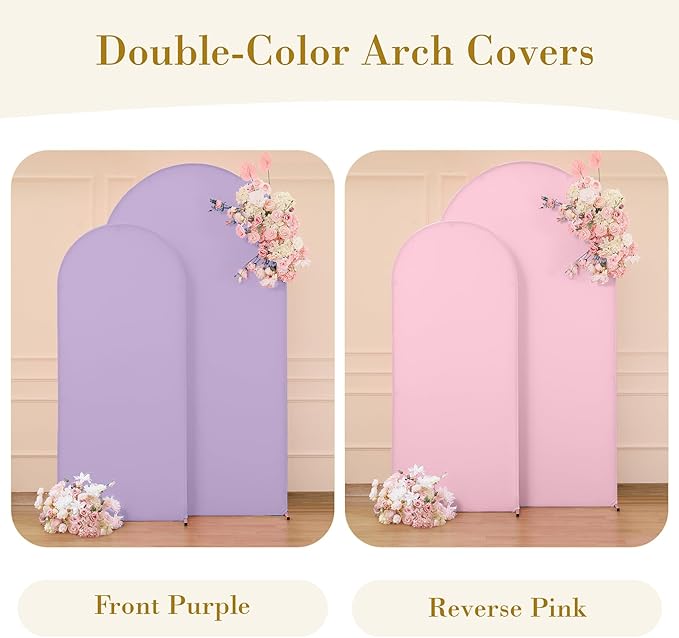 Pink and Purple Photo Arch Backdrop Cover Set of 2 for Baby Shower Party 7.2ft and 6ft Arch Covers Stretchy Backdrop Spandex Arch Stand Covers for Girls Birthday Wedding Banquet Background