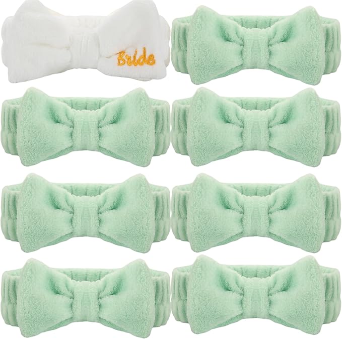 Bridesmaid Scrunchies Proposal Gifts square 4.1inch Bachelorette Hair Claws Clips lady heart sunglasses headband gift for Wedding Party Favors (White&Sage Green 48pcs)