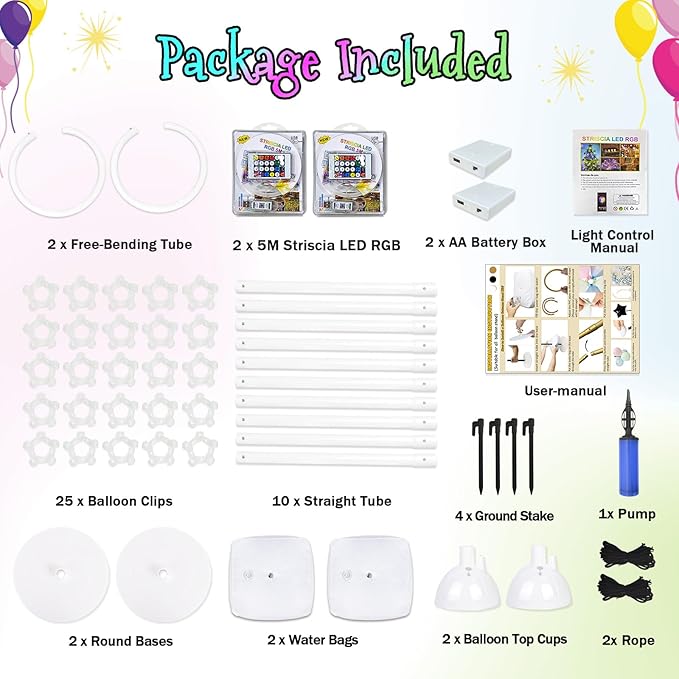 AerWo Lighted Balloon Arch Kit 8.2FT & 6FT, Free Bending Top Half Balloon Arch Stand with Base, Floor Frame for Wedding Birthday Party Baby Shower Yard Lawn Home Christmas Decorations