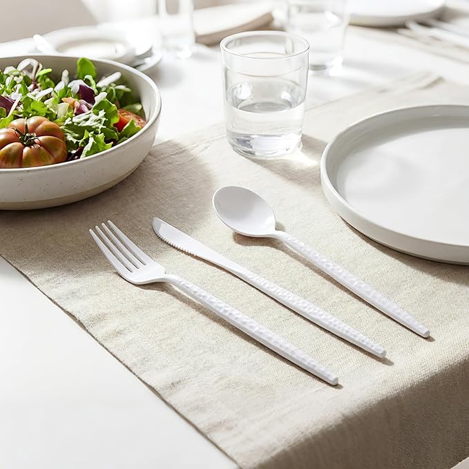 Supernal 360Pcs White Plastic Silverware, Hard Plastic Cutlery Heavy Duty Hammered Durable Utensils,White Silverware Set Include 120 Forks and Spoons,120 Knives Suitable for Wedding & Party