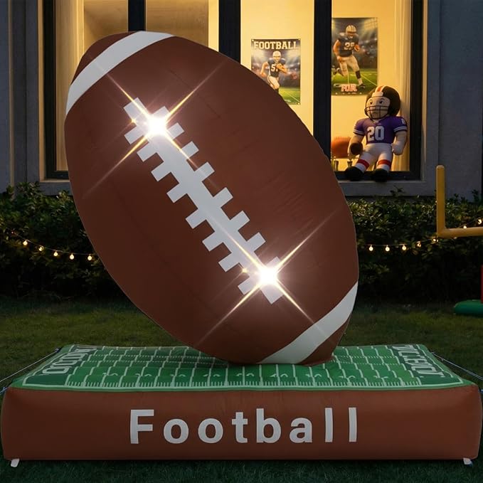 6ft Giant Jumbo Inflatable Football with Lawn Decoration Blow up Football with Built-in LED Light for Yard Game Day Large Sport Themed Party Holiday Birthday Party Decoration