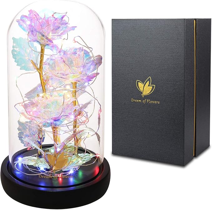 Valentines Day Gifts for Her,Beauty and The Beast Rose,Colorful Rainbow Up Rose in A Glass Dome,Gifts for Girlfriend,Women,Wife's,Grandma Wife Anniversary,Valentines,Thanksgiving,Birthday,Wedding