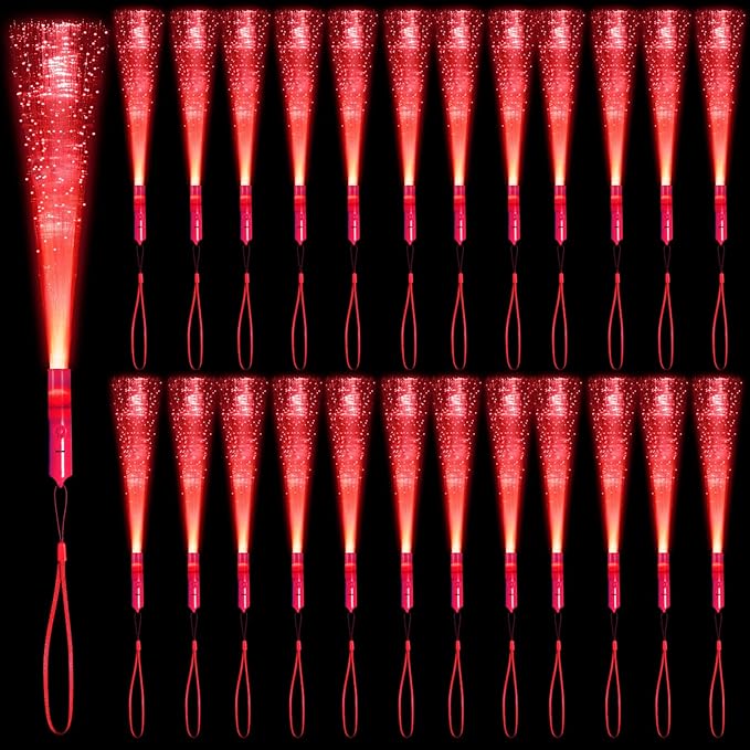 48 PCS Red Glow Fiber Wands Sticks LED Light Wands 3 Modes Flashing Fiber Optic Light Rod Bulk Fiber Optic Wands for Wedding July 4th Halloween Christmas Valentine's Day
