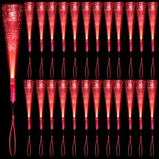 48 PCS Red Glow Fiber Wands Sticks LED Light Wands 3 Modes Flashing Fiber Optic Light Rod Bulk Fiber Optic Wands for Wedding July 4th Halloween Christmas Valentine's Day