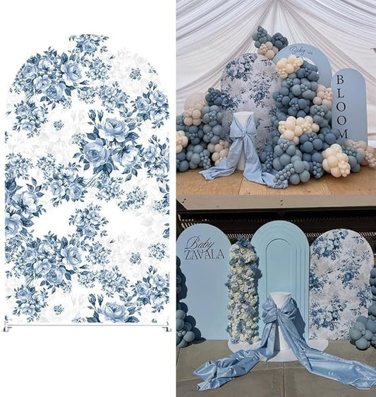 Arch Backdrop Cover Baby in Bloom Baby Shower Elastic Spandex Fabric Blue Pink Flower Floral Bows Girl Birthday Party Baptism Decoration (3.3x6.5ft(100x200cm),G4022)