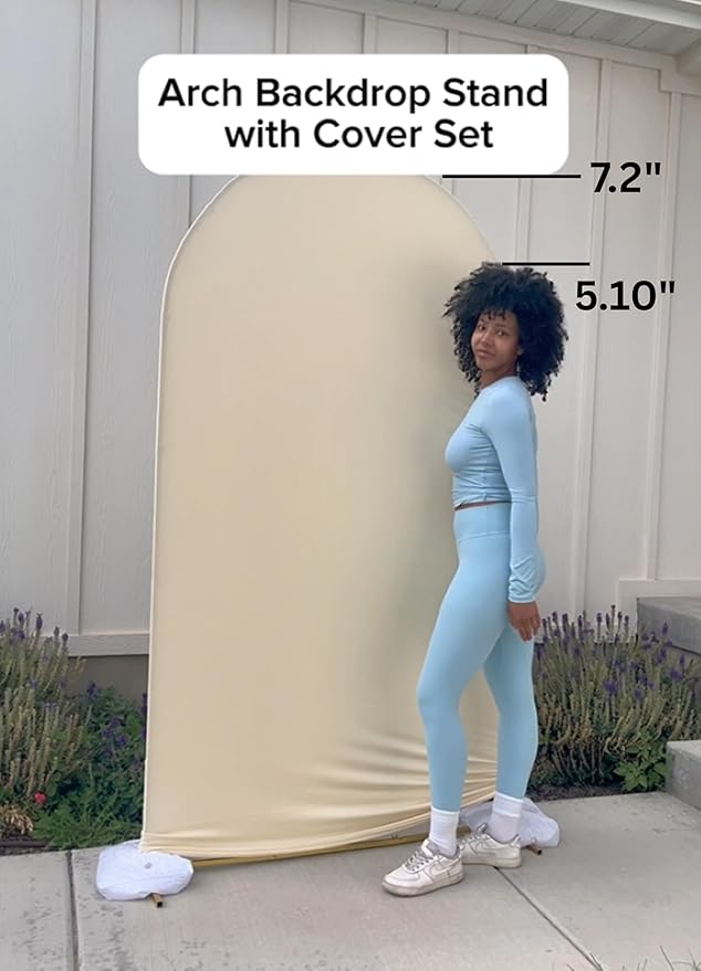 7.2 FT Wedding Arch Backdrop Stand and Cover Set | Metal Backdrop Arch Stand, Balloon Stand, Water Bags | Party, Bridal Show, Birthday, Baby Shower Decorations (Black Cover)