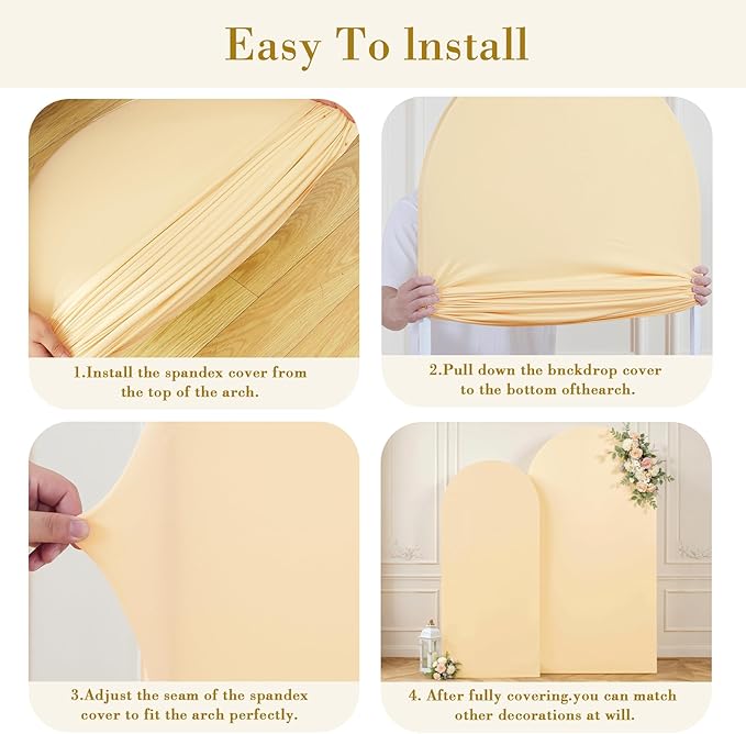 Champagne Photo Arch Backdrop Cover Set of 2 for Party Spandex 7.2 and 6ft Arch Covers Stretchy Backdrop Wedding Arch Stand Covers for Birthday Bridal Shower Ceremony Banquet Background Decorations