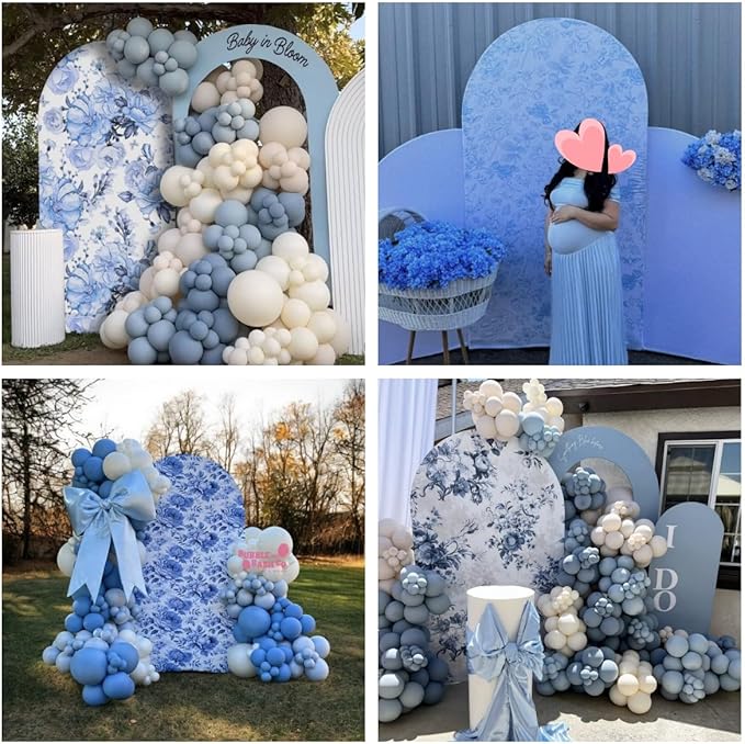 Blue Florasl Arch Backdrop Cover Baby in Bloom Baby Shower Decorations Arch Stand Spandex Covers Afternoon Tea Event Wedding Birthday Party Decors (2.2x5ft Cover,3855)