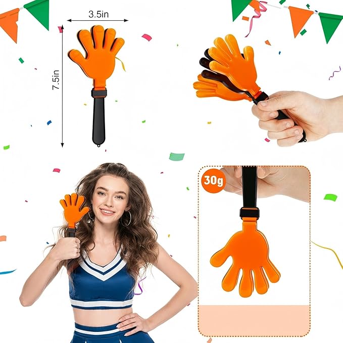Junkin 100 Pcs Hand Clappers Bulk 7. 5 x 3. 5 Inches Noise Makers Party Favors Clapping Noise Maker Clacker for Birthdays Game Prizes Rewards Football Sporting Events Cheers Supplies (Black Orange)