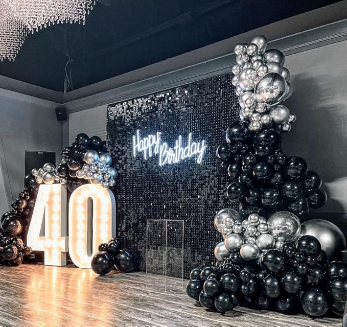 Shimmer Wall Backdrop - 24pcs Decorations Panel | Wedding, Birthday, Anniversary, Engagement & Bridal Shower Party Decor Panel (Black)