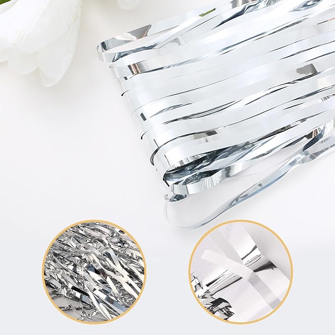 20 Pack Silver Foil Fringe Curtains 3.2ft x 9.8ft Silver Foil Curtain Backdrop Metallic Tinsel Curtains Streamer Photo Booth Backdrop for Birthday Party Engagement Bachelorette Party Decorations