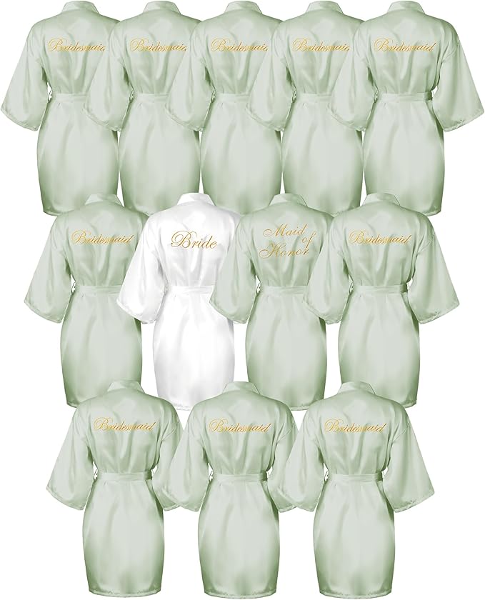 Jecery 12 Pcs Bridesmaid Robes Bride Kimono for Wedding Day Satin Embroidered Bridal Party Robes