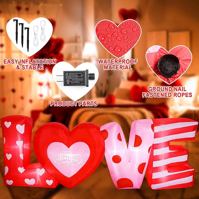 VIHOSE 9 ft Valentines Day Inflatable Outdoor Decorations Love Letters with LED Lights, Blow Up Valentine Romantic Decor for Wedding Propose Anniversary Outside Indoor Yard Party Supplies