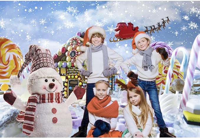 Baocicco 12x8ft Christmas Candy Cane Backdrops for Photoshoot Snowman Candy Land Snowflake Gingerbread House Photo Backdrop Merry Christmas New Year Eve Party Supplies Winter Holiday Photo Props