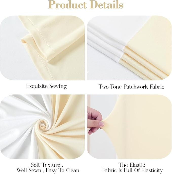 Beige and White Arch Backdrop Cover Set of 3 - Spandex Arch Covers 7.2FT 6.6FT 6FT Stretchy Fabric Backdrop for Wedding Ceremony, Bridal Baby Shower, Birthday Party, Photo Booth Background Decor