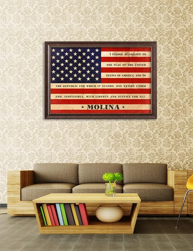 IPIC - American Flag Framed Art with Personalized Family Names & Oath. Ideal Gift for Military, Veterans & Independence Day. Show Pride & Respect. Customize Now! Total Size w/Frame: 33x23