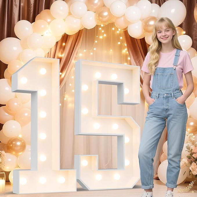 Ledido 4FT Marquee Light Up Numbers 15, Marquee Numbers 4 Feet Tall for Birthday, Anniversary,Graduation Party Decorations,Big 15th Birthday Number for Party Decor,Warm White Large Lighted Number 15