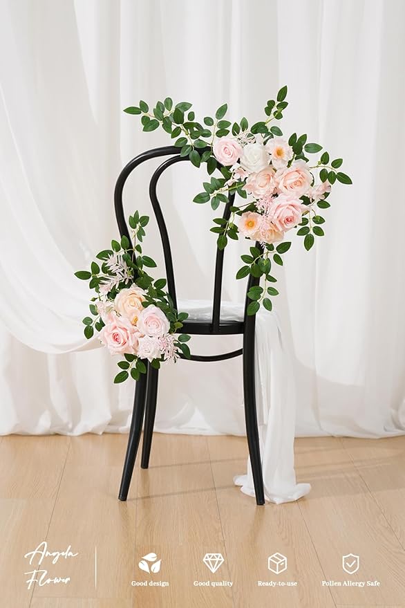 2pcs Champagne & Pink Deluxe Welcome Sign Artificial Flowers Wedding Backdrop Garland Hanging Floral Arrangements for Ceremony Reception Entryway Board Sweetheart Table