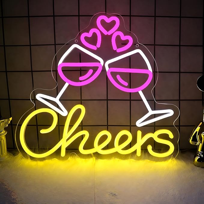 Cheers To Love Neon Sign for Wall Decor, Celebratory Champagne Glasses LED Neon Light for Wedding, Engagement Party, Anniversary & Valentine’s Day Decorations, Neon Wall Art for Bar & Date Night Decor 13.4"x13"