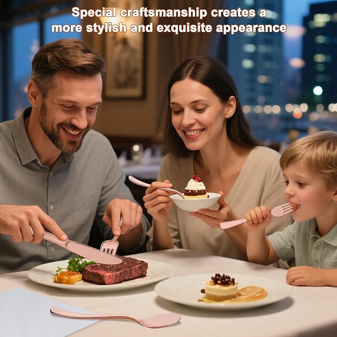 800 PCS Pre Rolled Cutlery Sets, Premium Rose Gold Plastic Flatware Set Wrapped in Napkin, Disposable Cutlery Set with 200 Forks, 200 Knives, 200 Spoons, 200 Napkins for Upscale Wedding, Party, Dinner