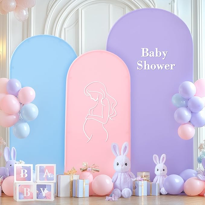 Pink Purple Blue Arch Backdrop Cover 3 Set-8FT, 7.2FT, 6.6FT, Spandex Fitted Wedding Arch Stand Covers for Baby Shower Birthday Party Wedding Ceremony Photo Arch Stand Background Decorations