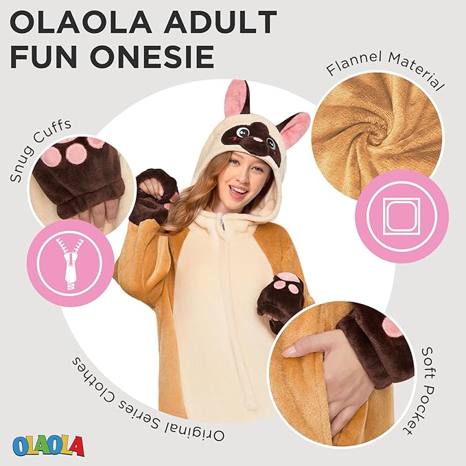 OLAOLA Adult Onesie, Flannel Unisex Animal Pajamas, Plush One Piece Sleepwear Cosplay Party Costume