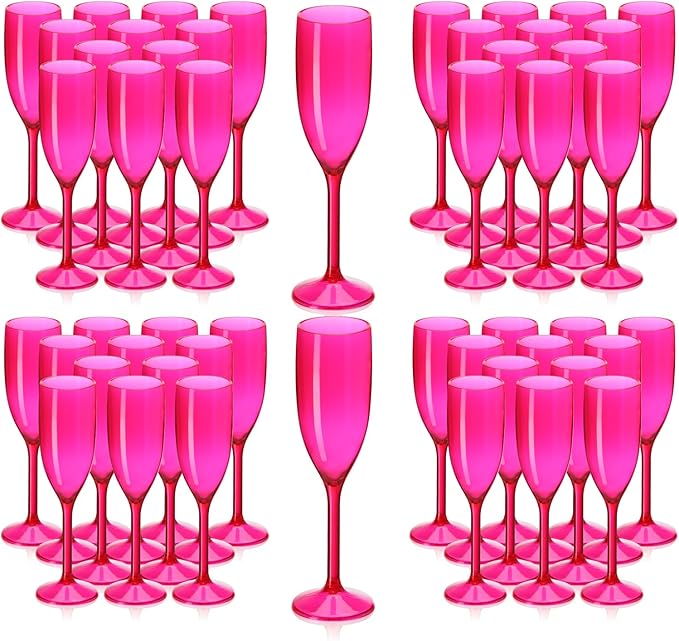 XUWAIDSGN Acrylic Champagne Flutes Toasting Glasses Unbreakable Mimosa Bar Reusable Wine Glasses Vintage Champagne Flutes Stemmed Drinking Cups 5.4 OZ for Christmas Birthday (100, Rose Pink)