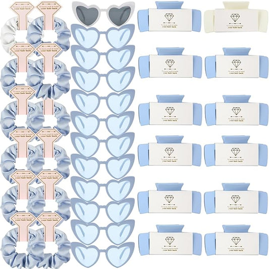 Bridesmaid Scrunchies Proposal Hair claws clips Set of 12 Bridal Shower heart sunglasses Gifts for Wedding Bachelorette Party Favors (36pcs White&Dusty Blue)