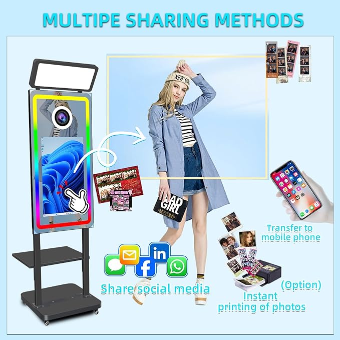 Magic Mirror Photo Booth,40inch Selfie Mirror Photobooth Machines 21.5in Touch Screen with Camera, for Weddings, Christmas, Corporate Events (Black, with Camera no Printer)